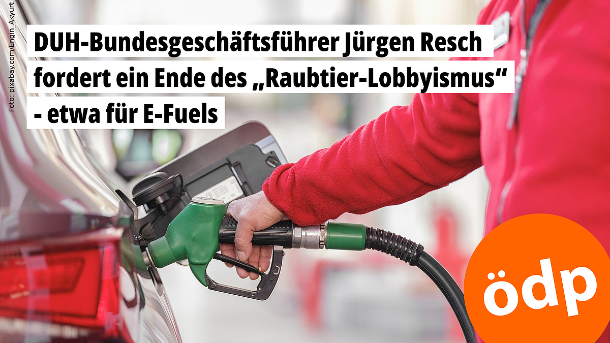 DUH-Bundesgeschäftsführer Jürgen Resch fordert ein Ende des „Raubtier-Lobbyismus“ – etwa für E-Fuels – Foto: pixabay.com/Engin_Akyurt