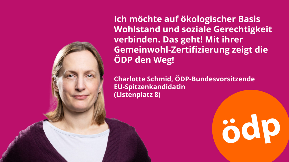 Charlotte Schmid: Ich möchte auf ökologischer Basis Wohlstand und soziale Gerechtigkeit verbinden. Das geht! Mit ihrer Gemeinwohl-Zertifizierung zeigt die ÖDP den Weg! -- © Michael Bennett / michaelbennett.de